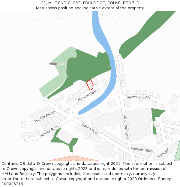 21, MILE END CLOSE, FOULRIDGE, COLNE, BB8 7LD: Location map and indicative extent of plot