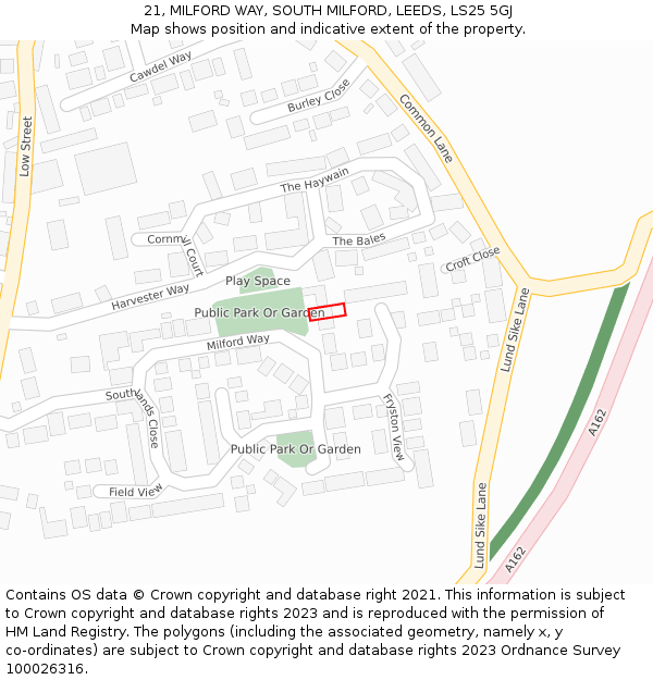 21, MILFORD WAY, SOUTH MILFORD, LEEDS, LS25 5GJ: Location map and indicative extent of plot