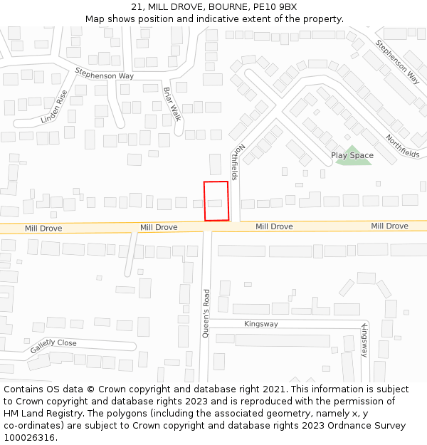 21, MILL DROVE, BOURNE, PE10 9BX: Location map and indicative extent of plot