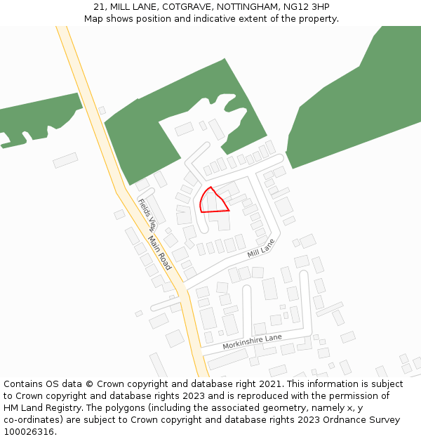 21, MILL LANE, COTGRAVE, NOTTINGHAM, NG12 3HP: Location map and indicative extent of plot