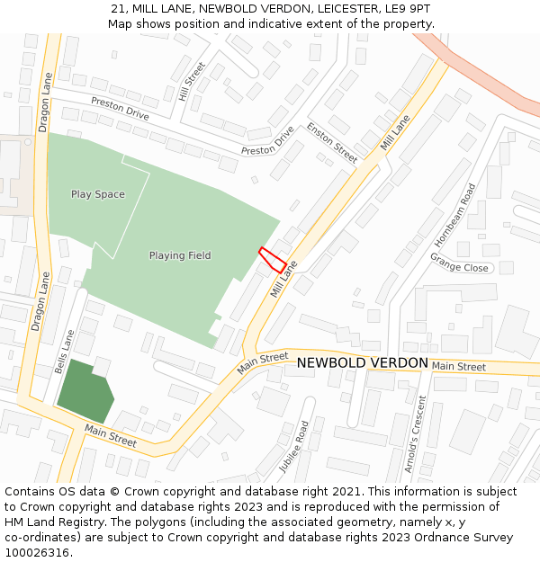 21, MILL LANE, NEWBOLD VERDON, LEICESTER, LE9 9PT: Location map and indicative extent of plot