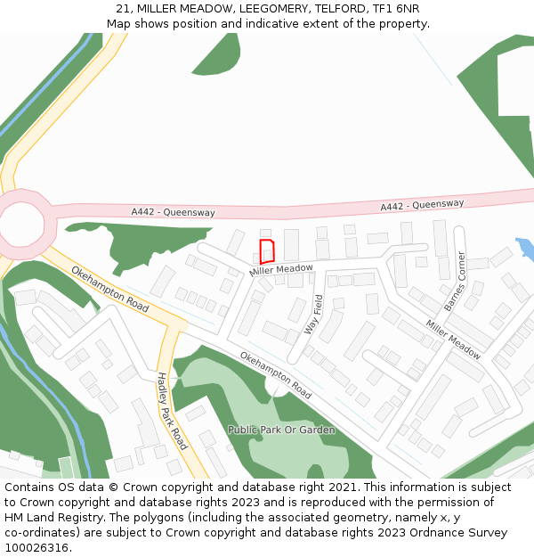 21, MILLER MEADOW, LEEGOMERY, TELFORD, TF1 6NR: Location map and indicative extent of plot