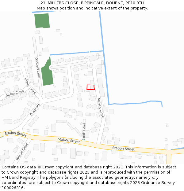 21, MILLERS CLOSE, RIPPINGALE, BOURNE, PE10 0TH: Location map and indicative extent of plot