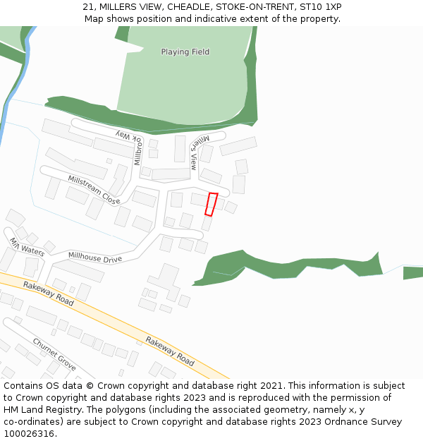 21, MILLERS VIEW, CHEADLE, STOKE-ON-TRENT, ST10 1XP: Location map and indicative extent of plot