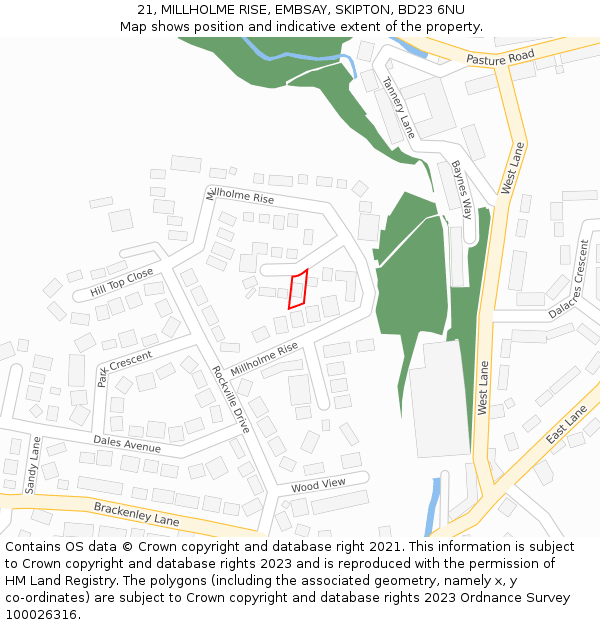 21, MILLHOLME RISE, EMBSAY, SKIPTON, BD23 6NU: Location map and indicative extent of plot