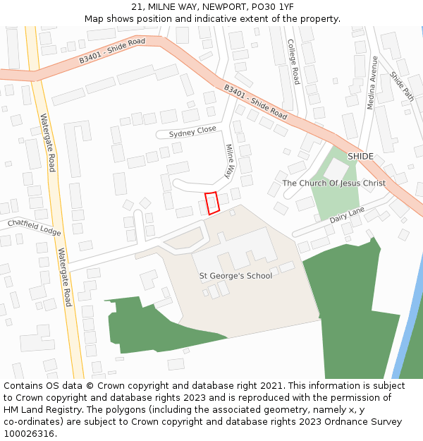 21, MILNE WAY, NEWPORT, PO30 1YF: Location map and indicative extent of plot