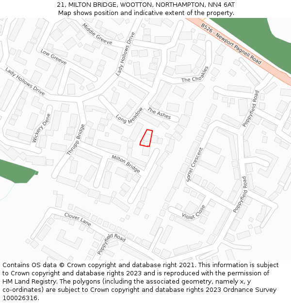 21, MILTON BRIDGE, WOOTTON, NORTHAMPTON, NN4 6AT: Location map and indicative extent of plot