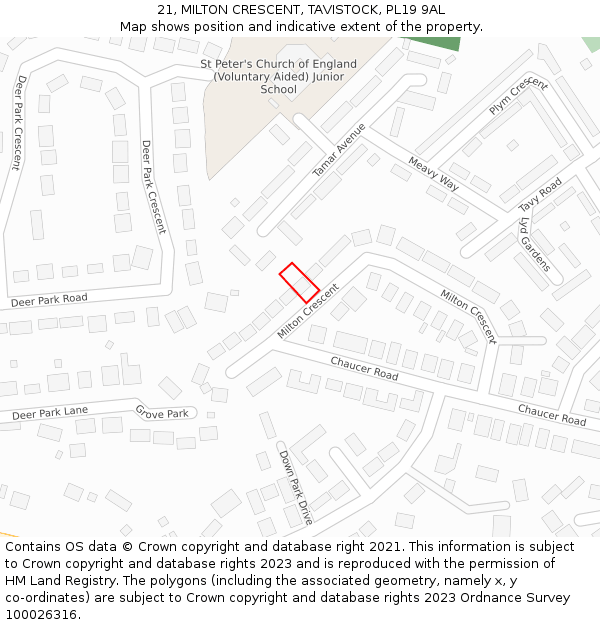 21, MILTON CRESCENT, TAVISTOCK, PL19 9AL: Location map and indicative extent of plot