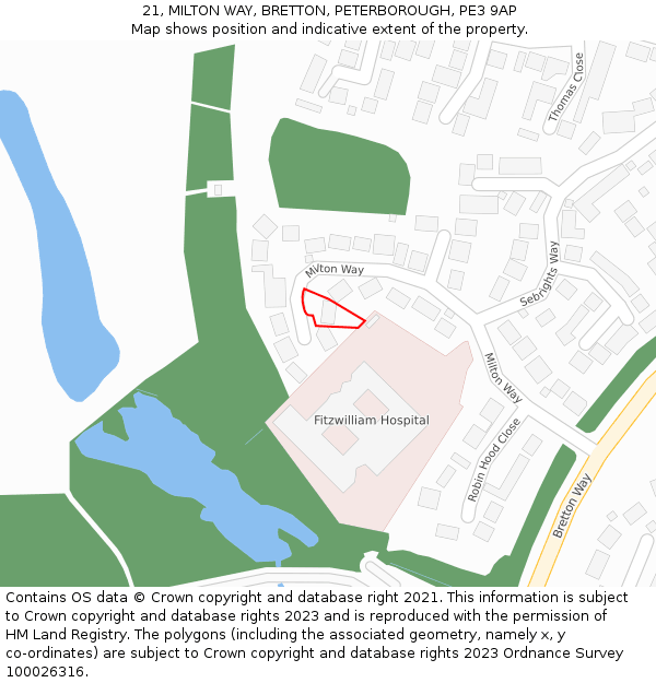 21, MILTON WAY, BRETTON, PETERBOROUGH, PE3 9AP: Location map and indicative extent of plot