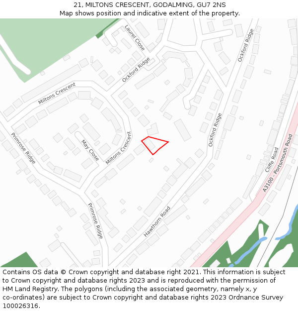 21, MILTONS CRESCENT, GODALMING, GU7 2NS: Location map and indicative extent of plot