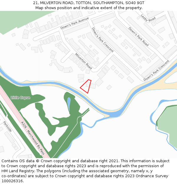 21, MILVERTON ROAD, TOTTON, SOUTHAMPTON, SO40 9GT: Location map and indicative extent of plot