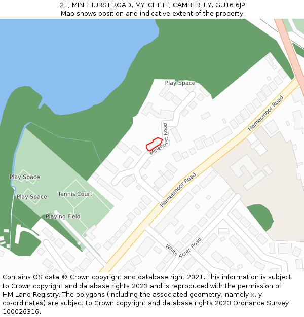 21, MINEHURST ROAD, MYTCHETT, CAMBERLEY, GU16 6JP: Location map and indicative extent of plot