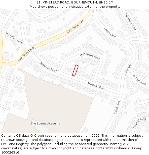 21, MINSTEAD ROAD, BOURNEMOUTH, BH10 5JY: Location map and indicative extent of plot