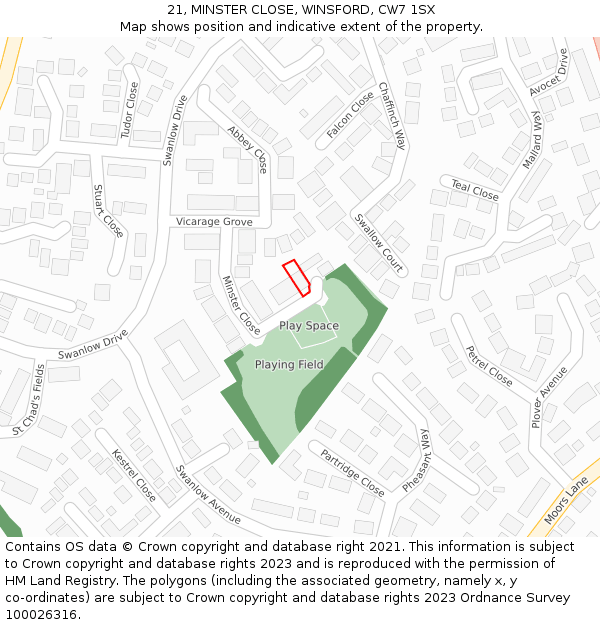 21, MINSTER CLOSE, WINSFORD, CW7 1SX: Location map and indicative extent of plot