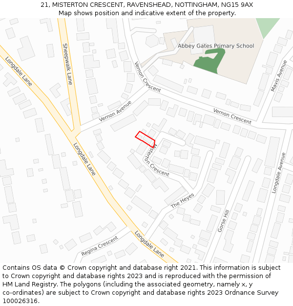 21, MISTERTON CRESCENT, RAVENSHEAD, NOTTINGHAM, NG15 9AX: Location map and indicative extent of plot