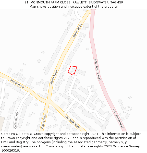 21, MONMOUTH FARM CLOSE, PAWLETT, BRIDGWATER, TA6 4SP: Location map and indicative extent of plot