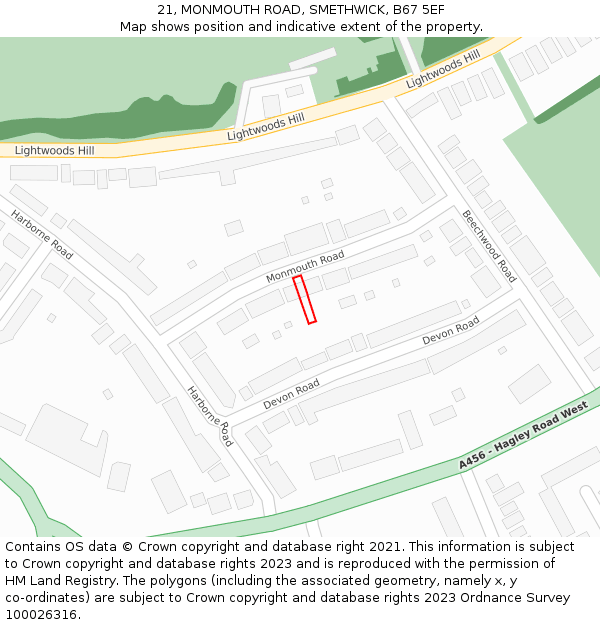 21, MONMOUTH ROAD, SMETHWICK, B67 5EF: Location map and indicative extent of plot