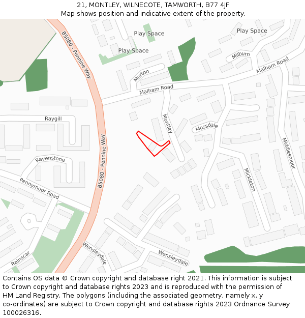 21, MONTLEY, WILNECOTE, TAMWORTH, B77 4JF: Location map and indicative extent of plot