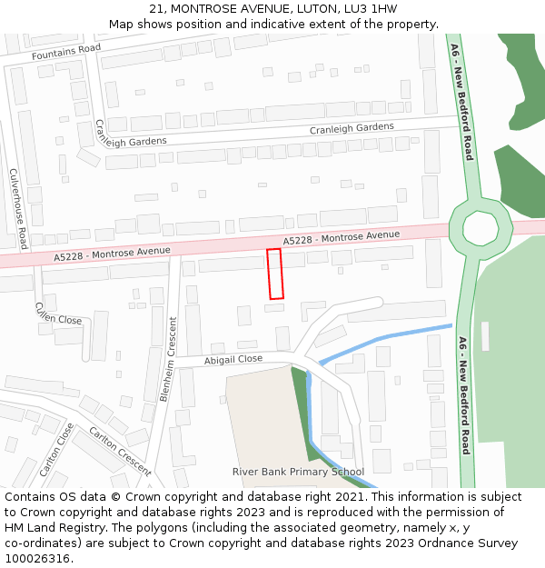 21, MONTROSE AVENUE, LUTON, LU3 1HW: Location map and indicative extent of plot