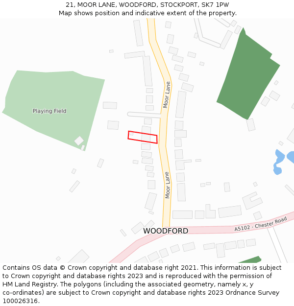 21, MOOR LANE, WOODFORD, STOCKPORT, SK7 1PW: Location map and indicative extent of plot