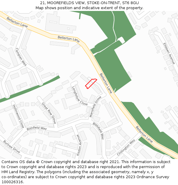 21, MOOREFIELDS VIEW, STOKE-ON-TRENT, ST6 8GU: Location map and indicative extent of plot