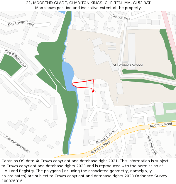 21, MOOREND GLADE, CHARLTON KINGS, CHELTENHAM, GL53 9AT: Location map and indicative extent of plot