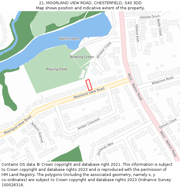 21, MOORLAND VIEW ROAD, CHESTERFIELD, S40 3DD: Location map and indicative extent of plot