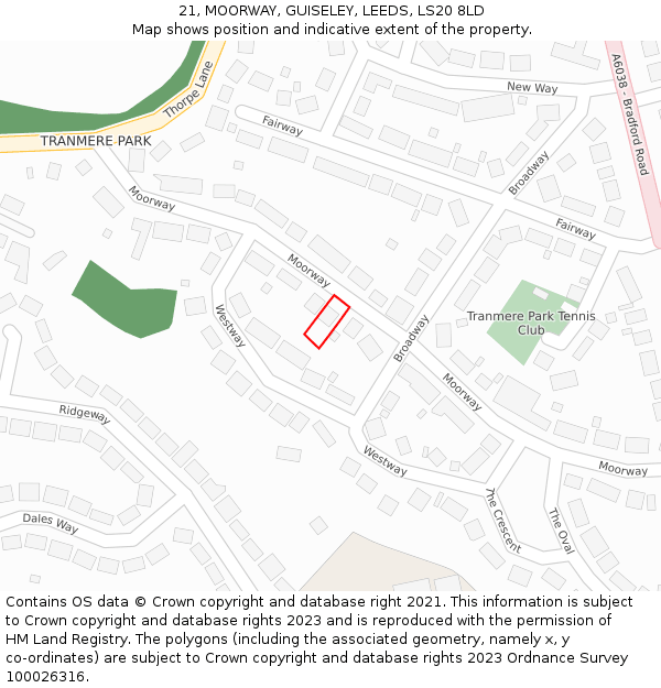 21, MOORWAY, GUISELEY, LEEDS, LS20 8LD: Location map and indicative extent of plot