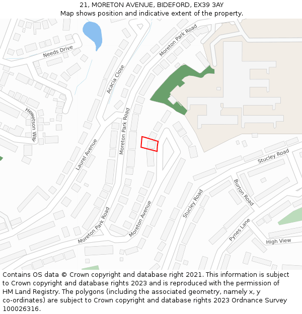 21, MORETON AVENUE, BIDEFORD, EX39 3AY: Location map and indicative extent of plot