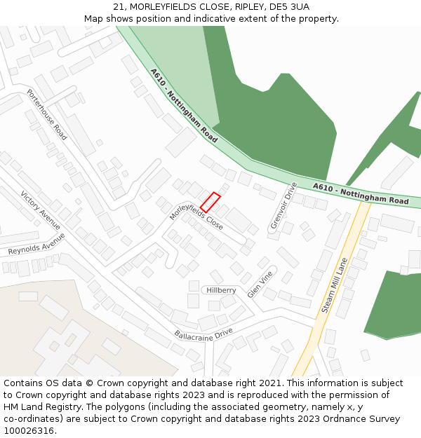 21, MORLEYFIELDS CLOSE, RIPLEY, DE5 3UA: Location map and indicative extent of plot