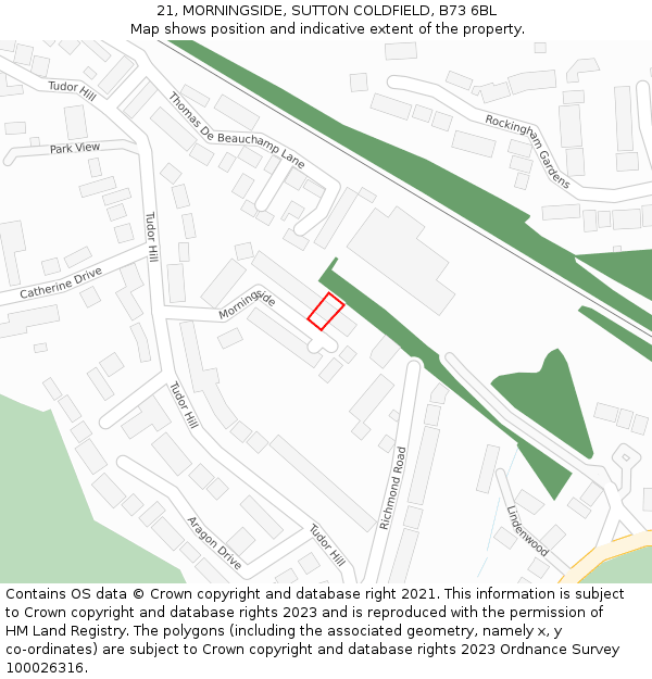21, MORNINGSIDE, SUTTON COLDFIELD, B73 6BL: Location map and indicative extent of plot
