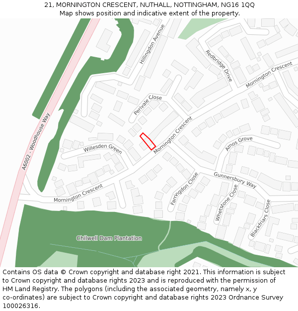 21, MORNINGTON CRESCENT, NUTHALL, NOTTINGHAM, NG16 1QQ: Location map and indicative extent of plot