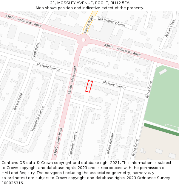 21, MOSSLEY AVENUE, POOLE, BH12 5EA: Location map and indicative extent of plot