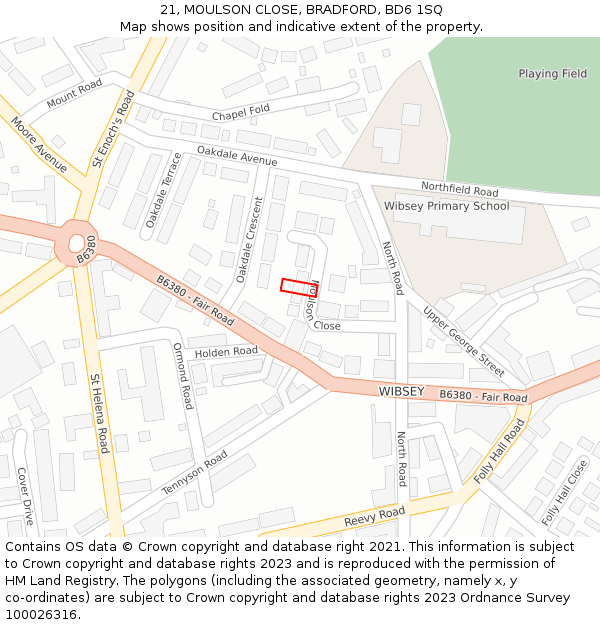 21, MOULSON CLOSE, BRADFORD, BD6 1SQ: Location map and indicative extent of plot