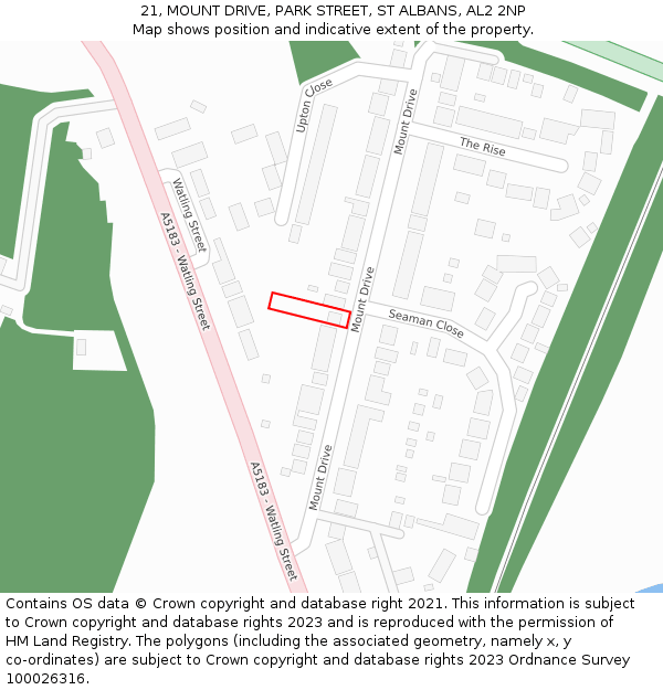 21, MOUNT DRIVE, PARK STREET, ST ALBANS, AL2 2NP: Location map and indicative extent of plot