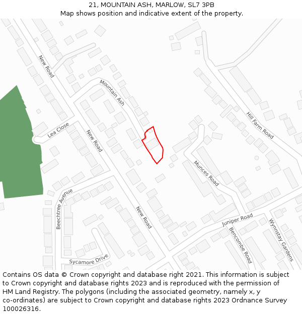 21, MOUNTAIN ASH, MARLOW, SL7 3PB: Location map and indicative extent of plot