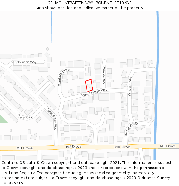 21, MOUNTBATTEN WAY, BOURNE, PE10 9YF: Location map and indicative extent of plot