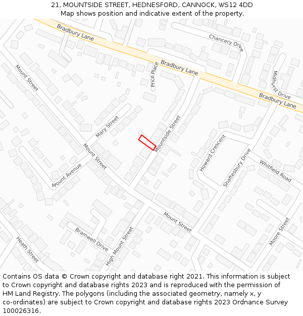 21, MOUNTSIDE STREET, HEDNESFORD, CANNOCK, WS12 4DD: Location map and indicative extent of plot