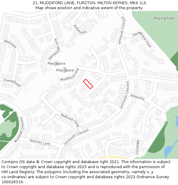 21, MUDDIFORD LANE, FURZTON, MILTON KEYNES, MK4 1LS: Location map and indicative extent of plot