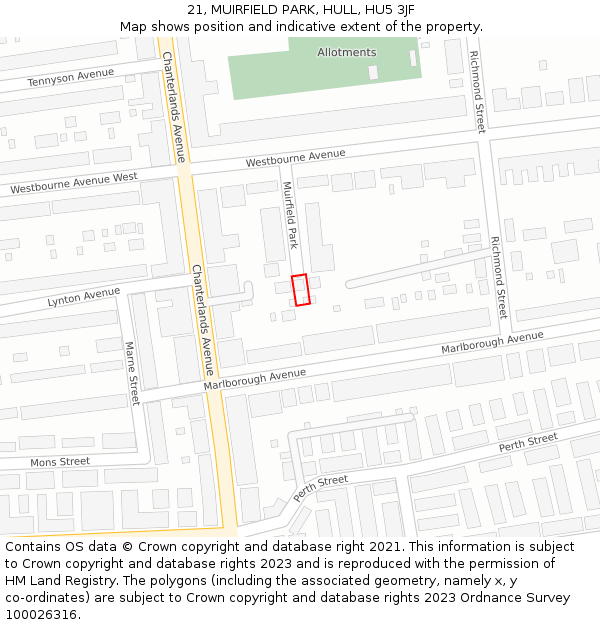 21, MUIRFIELD PARK, HULL, HU5 3JF: Location map and indicative extent of plot