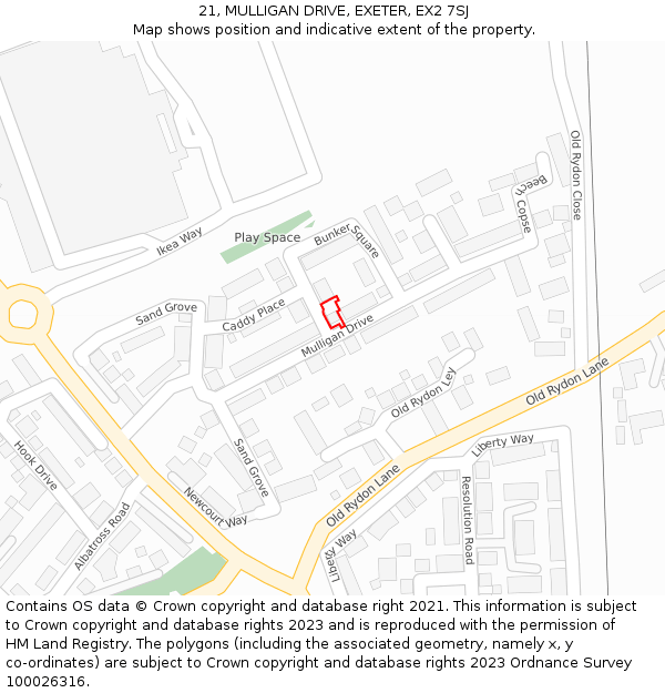 21, MULLIGAN DRIVE, EXETER, EX2 7SJ: Location map and indicative extent of plot