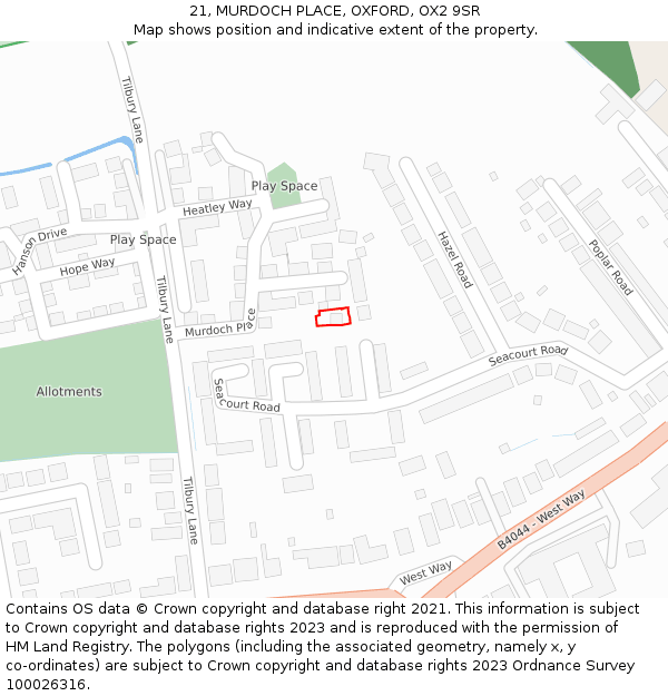 21, MURDOCH PLACE, OXFORD, OX2 9SR: Location map and indicative extent of plot