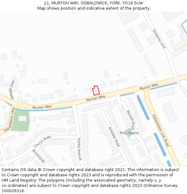 21, MURTON WAY, OSBALDWICK, YORK, YO19 5UW: Location map and indicative extent of plot