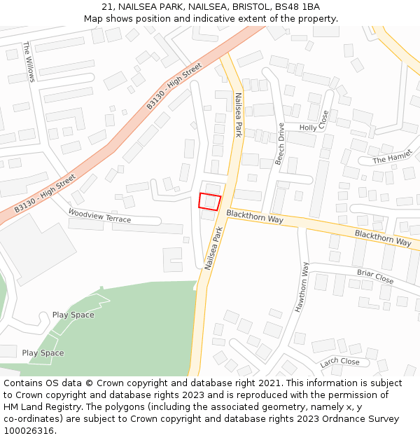 21, NAILSEA PARK, NAILSEA, BRISTOL, BS48 1BA: Location map and indicative extent of plot