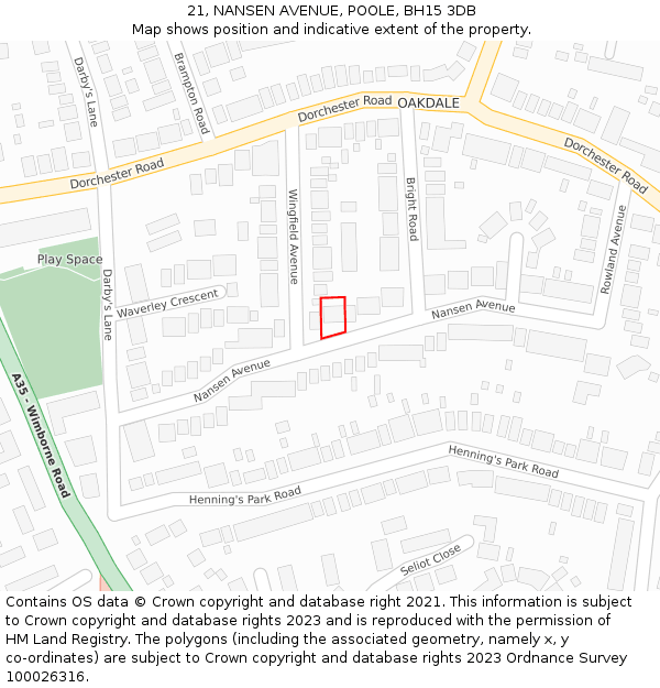 21, NANSEN AVENUE, POOLE, BH15 3DB: Location map and indicative extent of plot