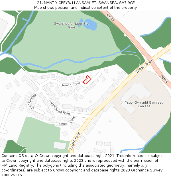 21, NANT Y CREYR, LLANSAMLET, SWANSEA, SA7 9GF: Location map and indicative extent of plot