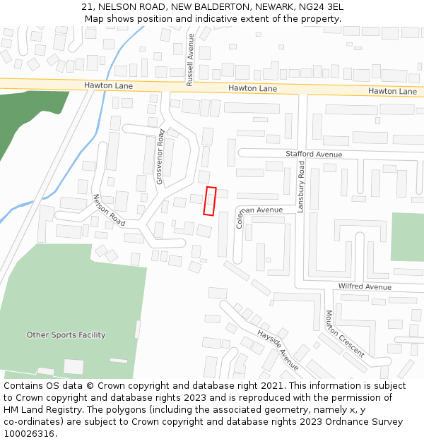 21, NELSON ROAD, NEW BALDERTON, NEWARK, NG24 3EL: Location map and indicative extent of plot