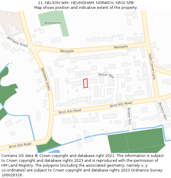 21, NELSON WAY, HEVINGHAM, NORWICH, NR10 5PB: Location map and indicative extent of plot