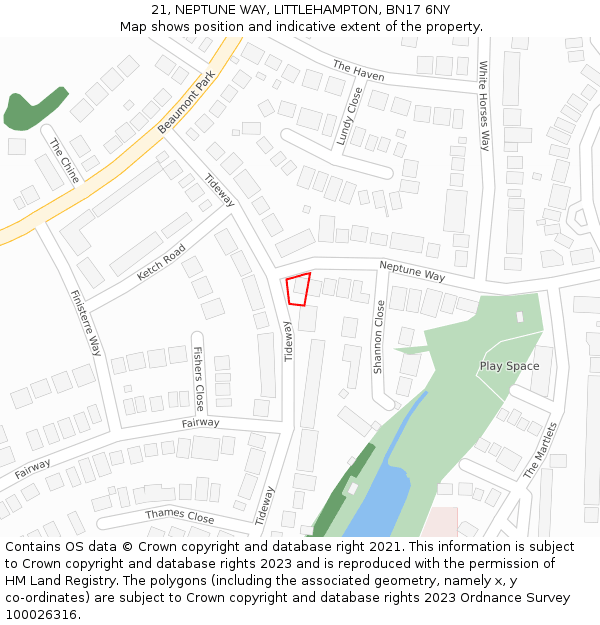 21, NEPTUNE WAY, LITTLEHAMPTON, BN17 6NY: Location map and indicative extent of plot