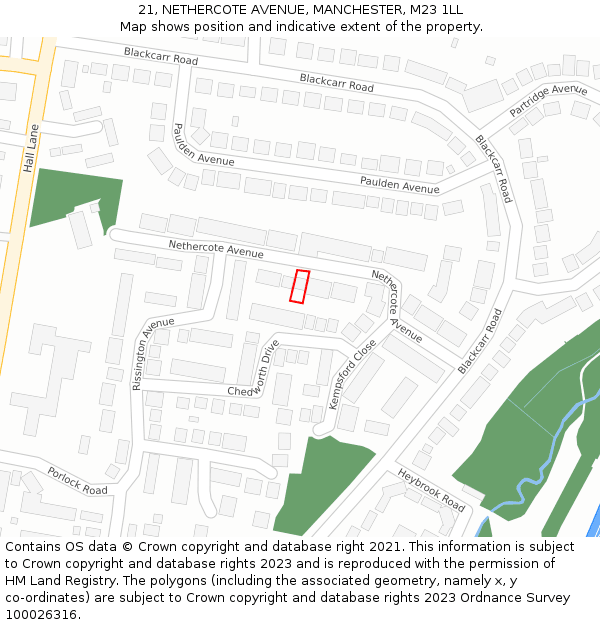 21, NETHERCOTE AVENUE, MANCHESTER, M23 1LL: Location map and indicative extent of plot